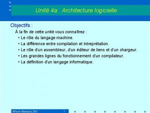 Unit 4 a Architecture logicielle Objectifs la fin