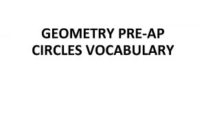 GEOMETRY PREAP CIRCLES VOCABULARY You need to know