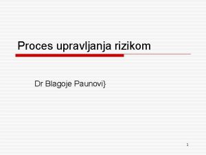 Proces upravljanja rizikom Dr Blagoje Paunovi 1 Pojam