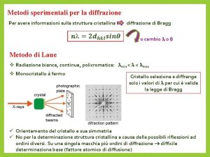 Metodi sperimentali per la diffrazione Per avere informazioni