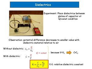 Dielectrics Experiment Place dielectrics between plates of capacitor