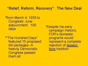 Relief Reform Recovery The New Deal from March