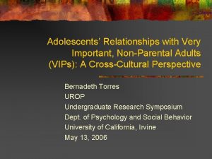 Adolescents Relationships with Very Important NonParental Adults VIPs