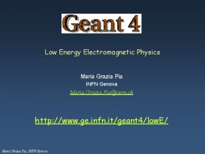 Low Energy Electromagnetic Physics Maria Grazia Pia INFN