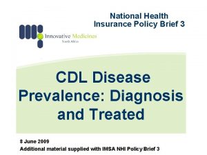 National Health Insurance Policy Brief 3 CDL Disease