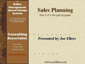 The Sales Management SpeedChange System Sales Planning Part