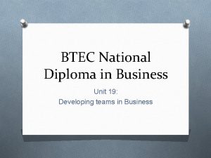 BTEC National Diploma in Business Unit 19 Developing