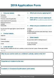 2019 Application Form Personal details Surname Title Forenames