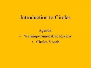 Introduction to Circles Agenda WarmupCumulative Review Circles Vocab