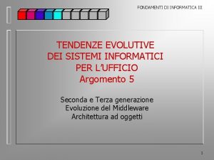 FONDAMENTI DI INFORMATICA III TENDENZE EVOLUTIVE DEI SISTEMI