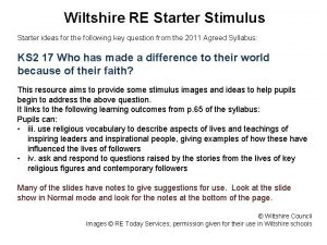 Wiltshire RE Starter Stimulus Starter ideas for the