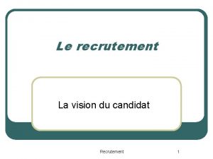 Le recrutement La vision du candidat Recrutement 1