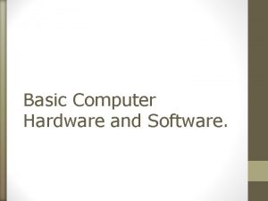 Basic Computer Hardware and Software Input Devices Input