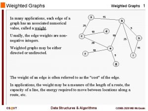 Weighted Graphs 1 a In many applications each