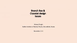 Branch Box Cryostat design issues Alexey Bragin Budker