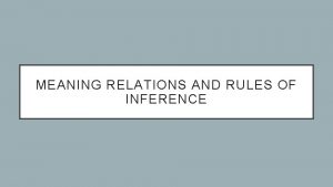 MEANING RELATIONS AND RULES OF INFERENCE MEANING RELATIONS