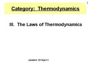 1 Category Thermodynamics III The Laws of Thermodynamics