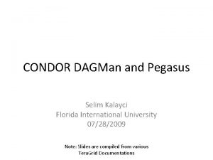 CONDOR DAGMan and Pegasus Selim Kalayci Florida International