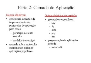 Parte 2 Camada de Aplicao Nossos objetivos conceitual