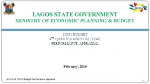 LAGOS STATE GOVERNMENT MINISTRY OF ECONOMIC PLANNING BUDGET