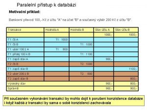 Paraleln pstup k databzi Motivan pklad Bankovn pevod