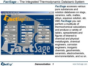 Fact Sage The Integrated Thermodynamic Databank System Fact