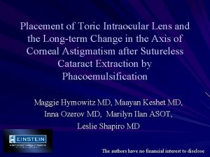 Placement of Toric Intraocular Lens and the Longterm