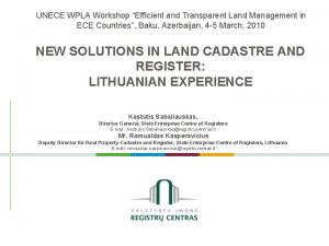 UNECE WPLA Workshop Efficient and Transparent Land Management