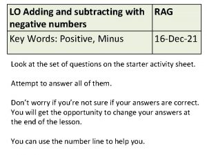 LO Adding and subtracting with RAG negative numbers