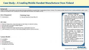 Case Study A Leading Mobile Handset Manufacturer from