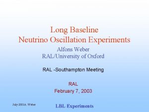 Long Baseline Neutrino Oscillation Experiments Alfons Weber RALUniversity