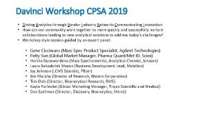 Davinci Workshop CPSA 2019 Driving Analytics through Vendor
