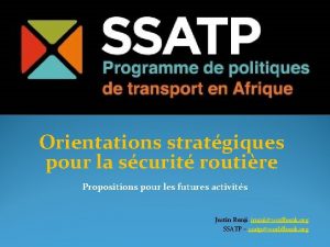 Orientations stratgiques pour la scurit routire Propositions pour