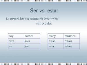 Ser vs estar En espaol hay dos maneras