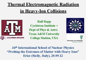 Thermal Electromagnetic Radiation in HeavyIon Collisions Ralf Rapp