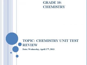 GRADE 10 CHEMISTRY TOPIC CHEMISTRY UNIT TEST REVIEW