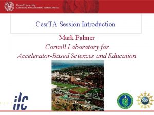 Cesr TA Session Introduction Mark Palmer Cornell Laboratory