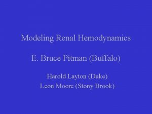 Modeling Renal Hemodynamics E Bruce Pitman Buffalo Harold