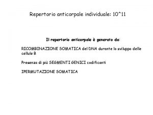 Repertorio anticorpale individuale 1011 Il repertorio anticorpale generato