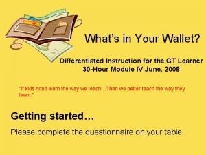 Whats in Your Wallet Differentiated Instruction for the