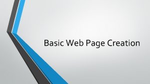 Basic Web Page Creation Lesson Objectives Create a