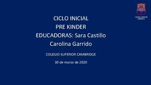 CICLO INICIAL PRE KINDER EDUCADORAS Sara Castillo Carolina