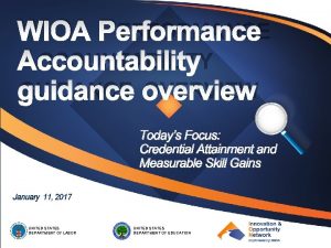 WIOA PERFORMANCE ACCOUNTABILITY GUIDANCE OVERVIEW Todays Focus Credential