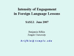 Intensity of Engagement in Foreign Language Lessons SASLI