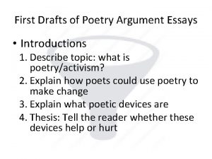 First Drafts of Poetry Argument Essays Introductions 1