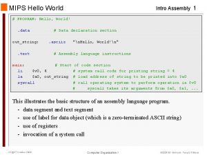 MIPS Hello World Intro Assembly 1 PROGRAM Hello