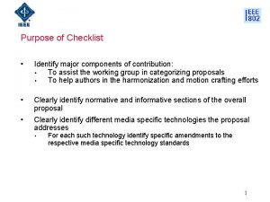 Purpose of Checklist Identify major components of contribution