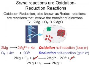 Some reactions are Oxidation Reduction Reactions OxidationReduction also