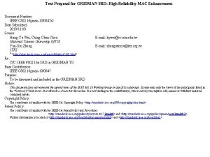 Text Proposal for GRIDMAN SRD High Reliability MAC