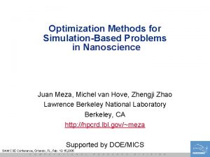 Parallel Optimization Methods for SimulationBased Problems in Nanoscience